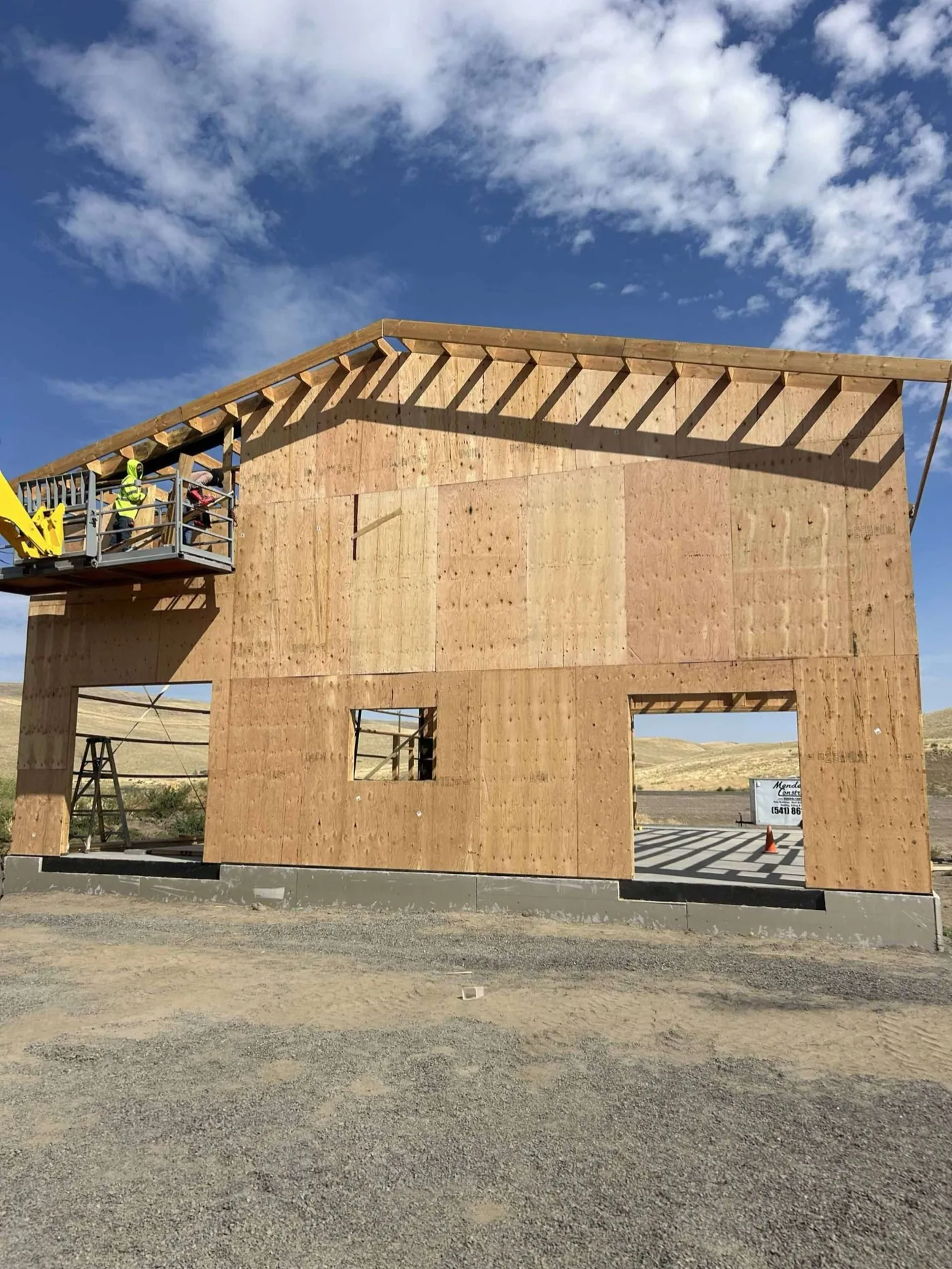 Plywood-sheathed wall framing on a remodel addition